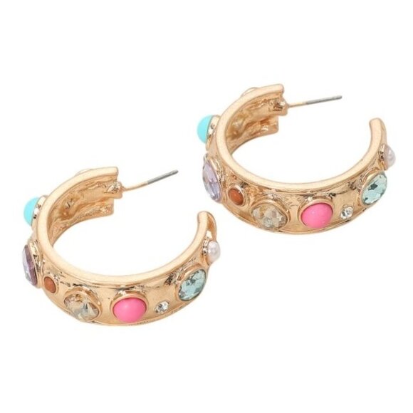 ERIN MULTI COLOR STONE HOOP EARRINGS - Picture 1 of 1